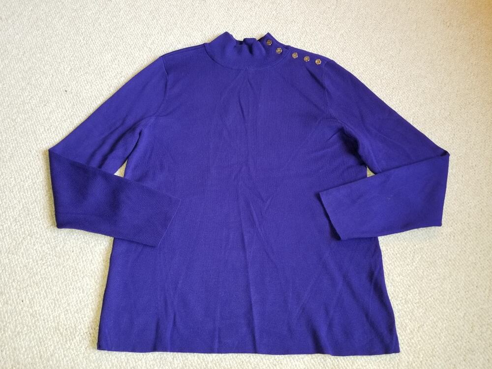 Womens Sweater-CHICO'S-purple rayon blend lightweight mock minimalist-2 (L)